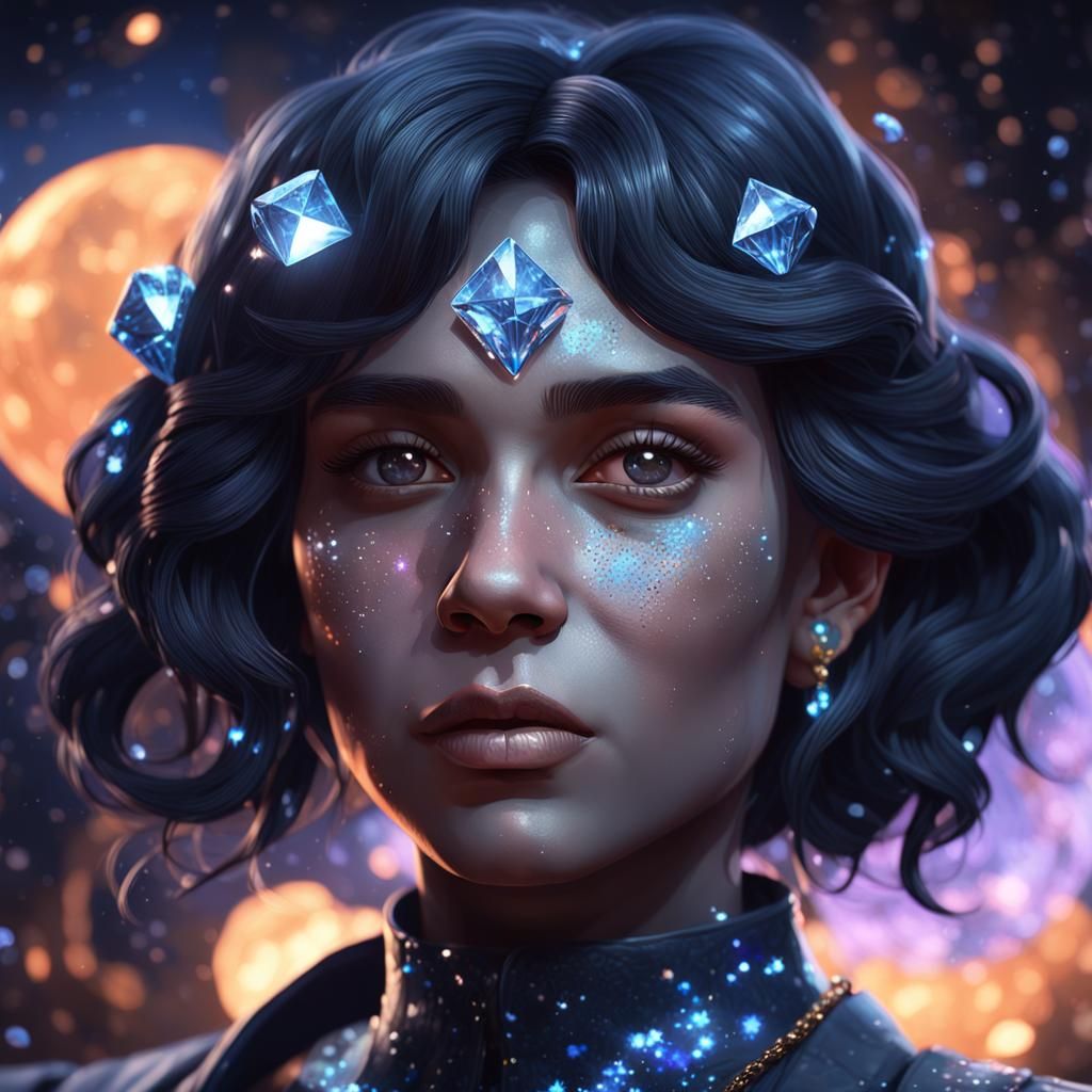 Coal Resembling Starry Sky, Digital Art Portrait