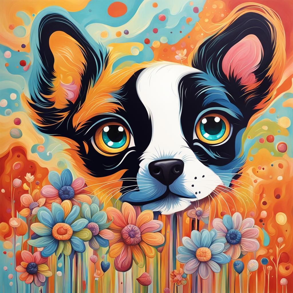 Adorable Puppies and Kittens in Abstract Art