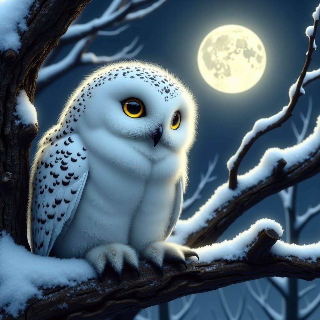 Majestic Snow Owl Under Moonlight: Dreamy, Ethereal Art