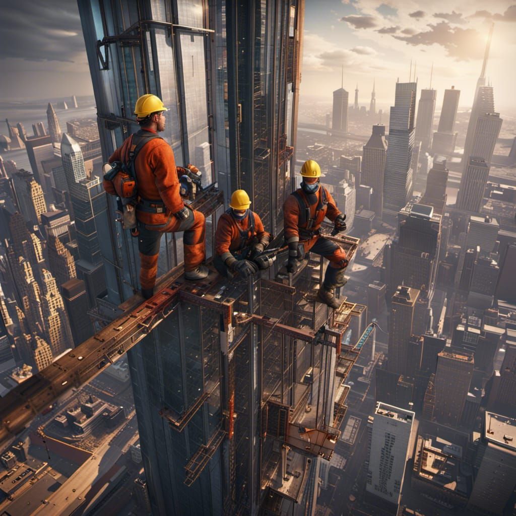 Ironworkers Constructing Skyscraper: Fantasy Concept Art