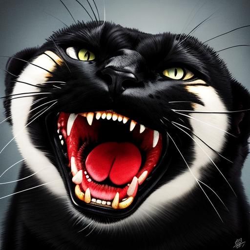 Scary Black Cat with Huge Mouth
