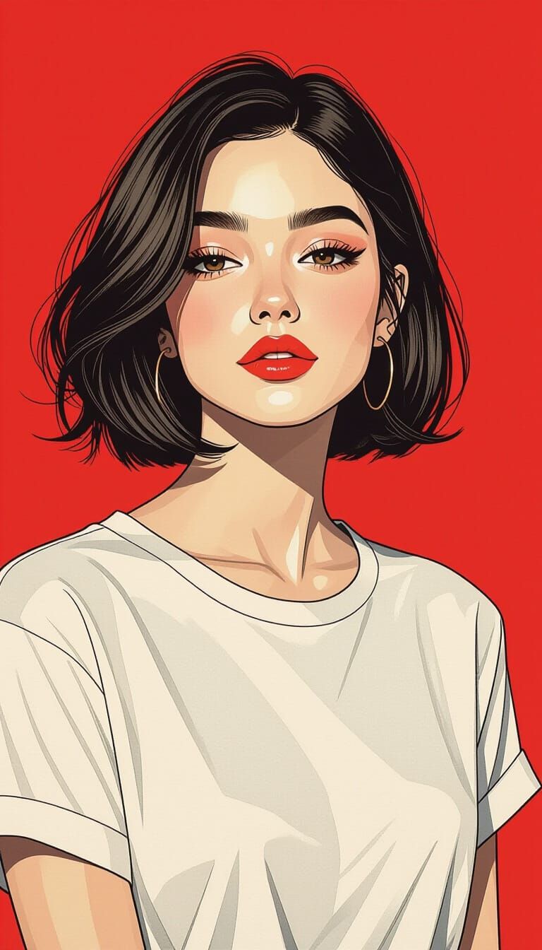 Charcoal Portrait of Stylish Woman with Bob Haircut