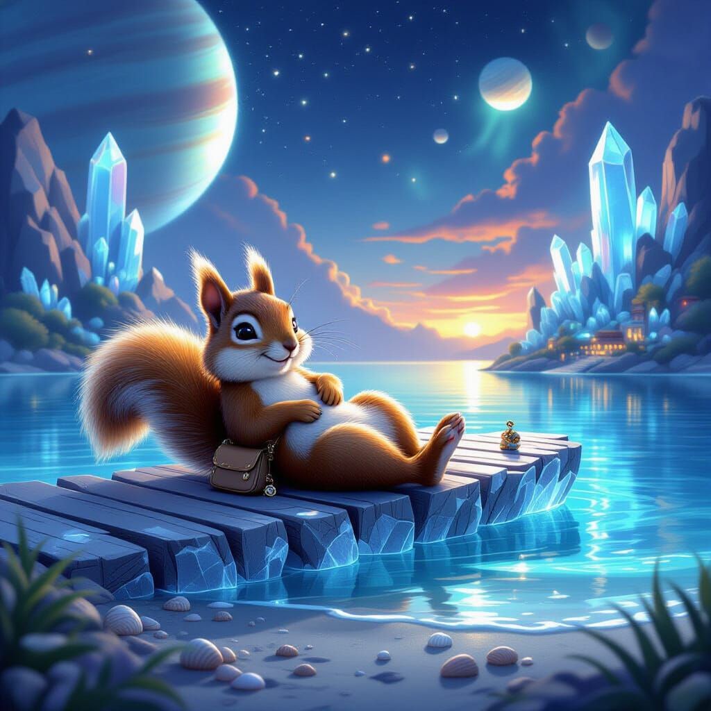 Relaxed Squirrel on Gas Giant Moon Pier