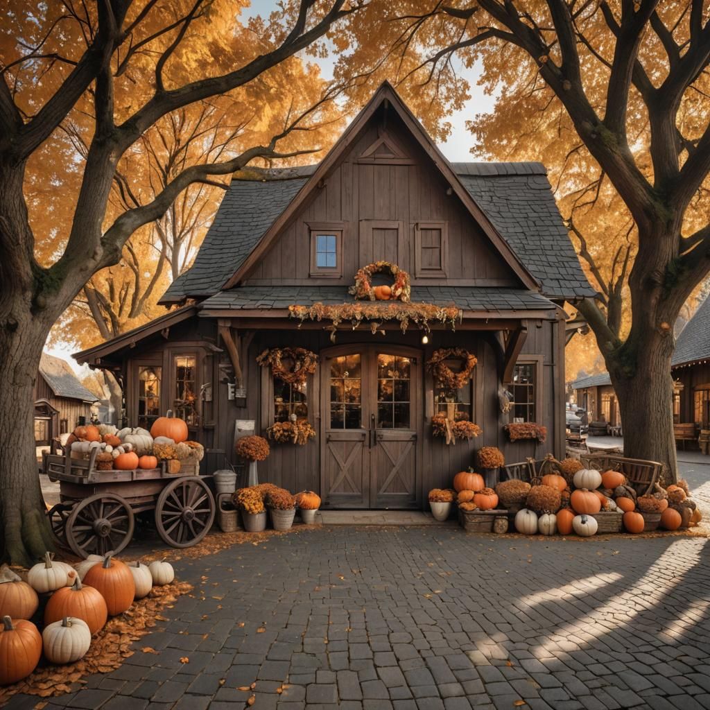 Autumn Village Furniture Shop: Rustic Landscape Photography