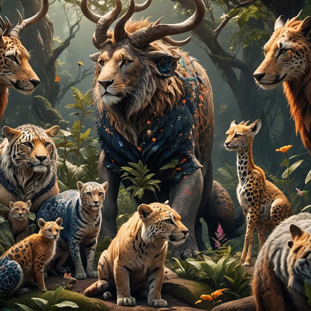 Loving Animal Family: Detailed Matte Painting