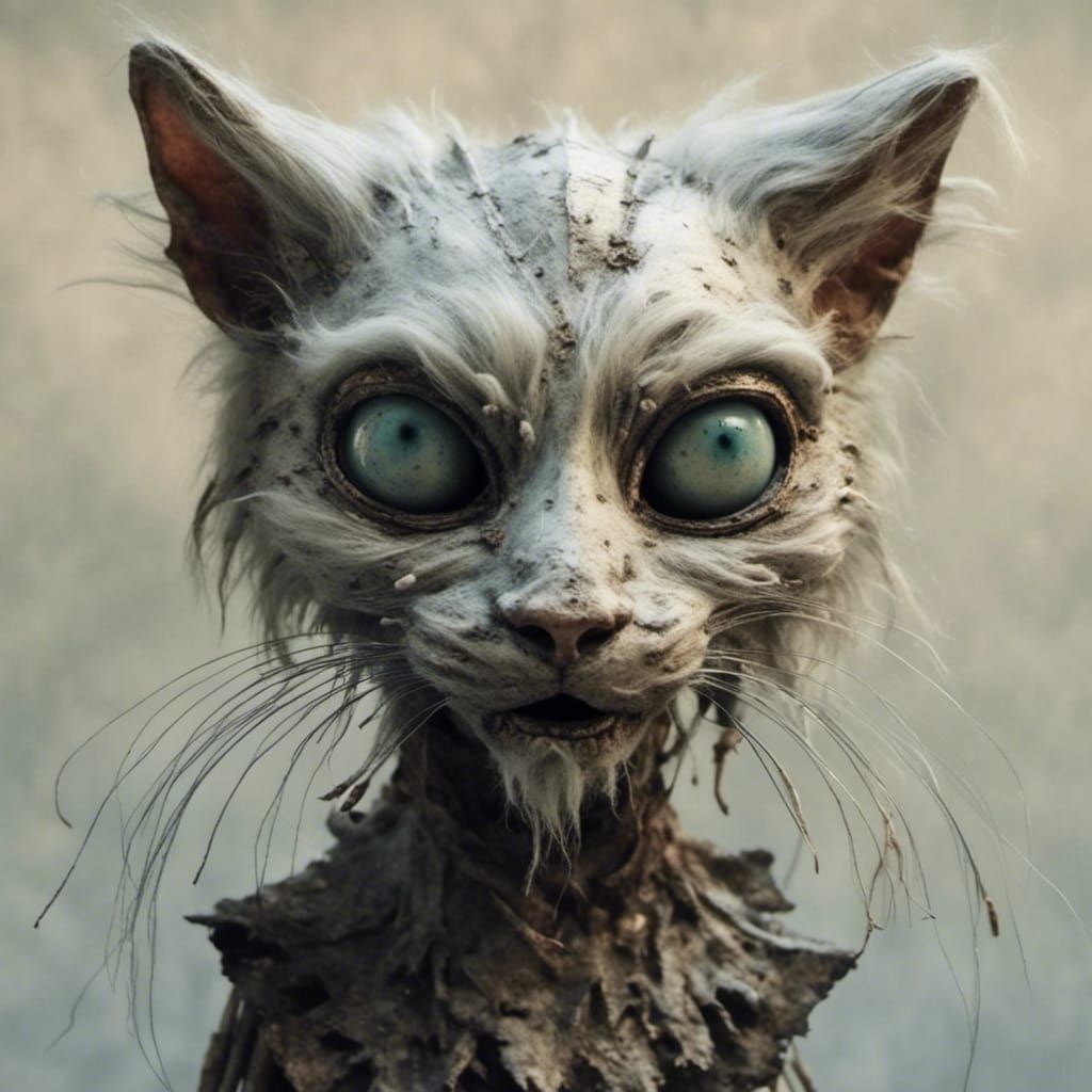 Hyperrealistic Ghost Cat: Undead Puppet in Dark Fantasy