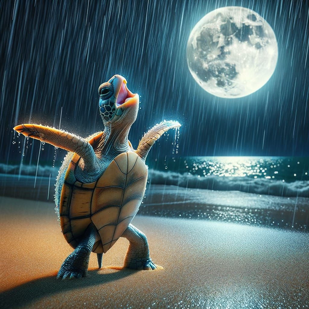 Turtle's Moonlit Dance: A Beach Serenade