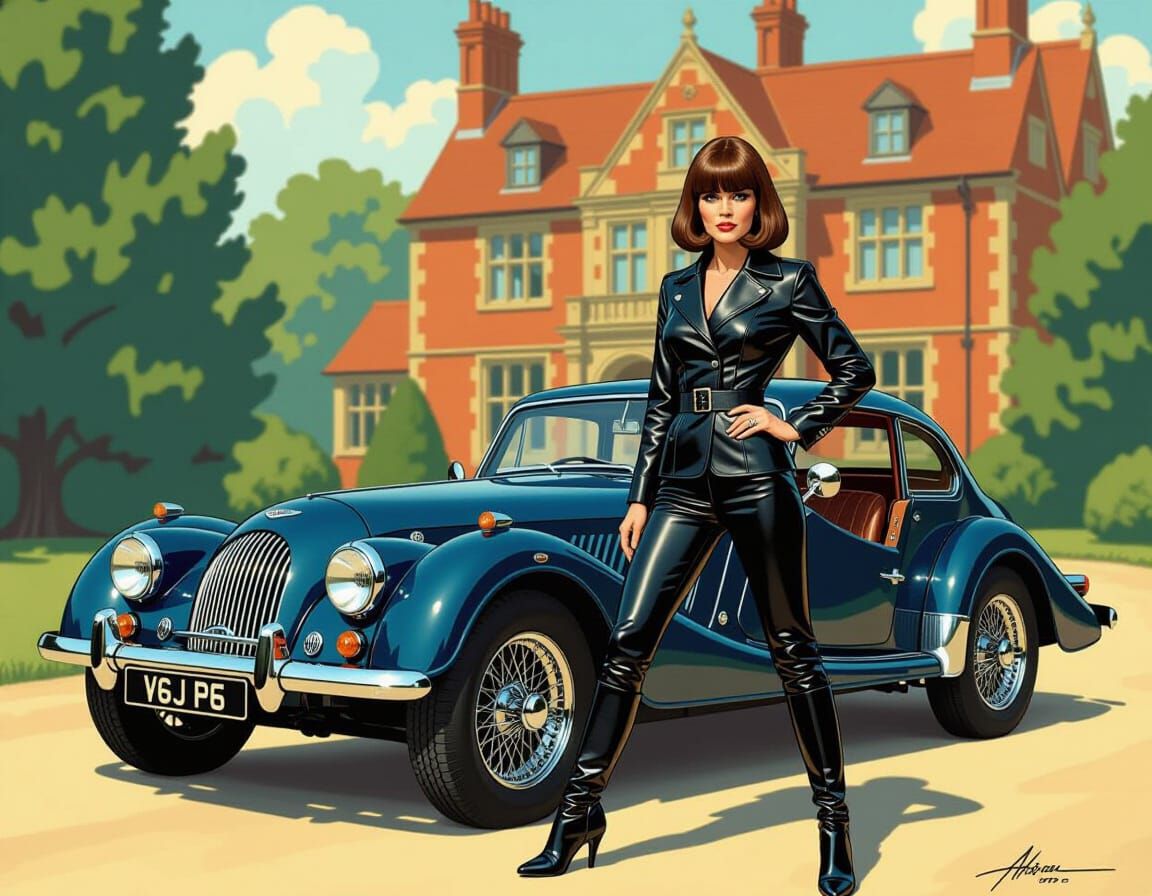 Emma Peel and Morgan Plus 8, Comic Book Style