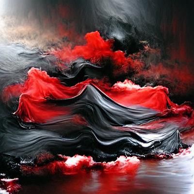 Abstract Ethereal Painting in Black and Red