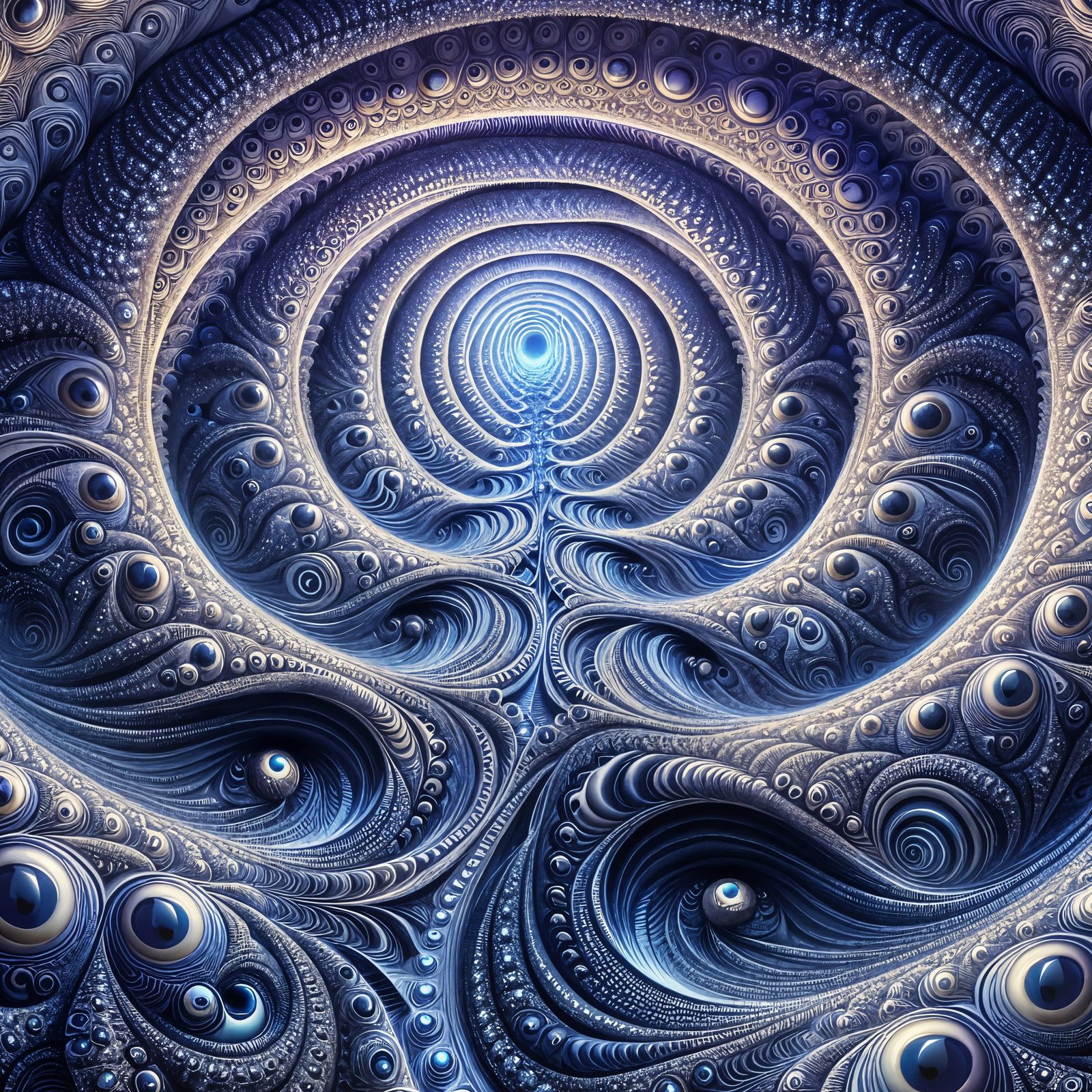 Indigo Fractal Tunnel with 3D Shading Effects