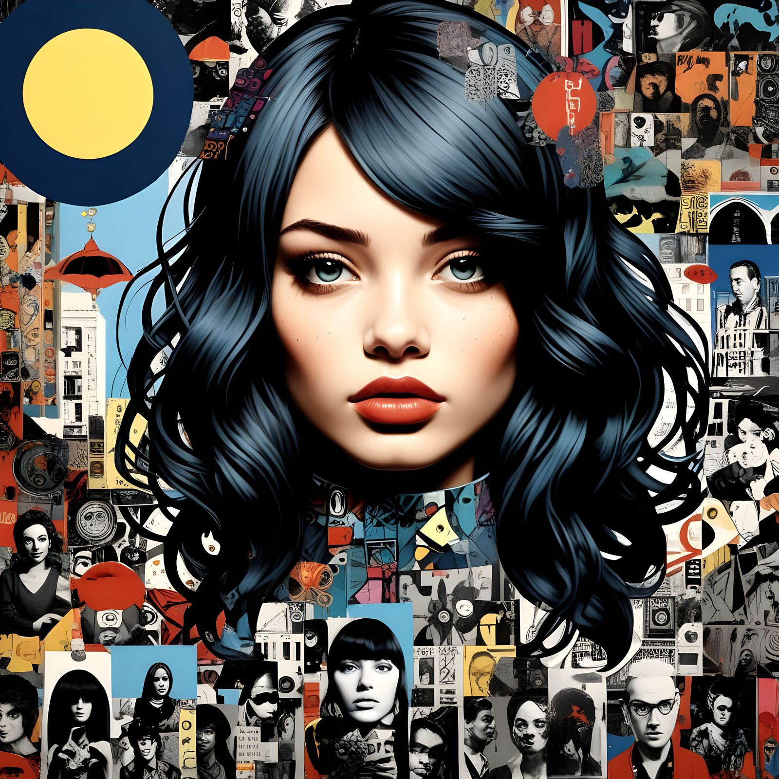 Surreal Pop Art Collage of Overlapping Images in the Style o...