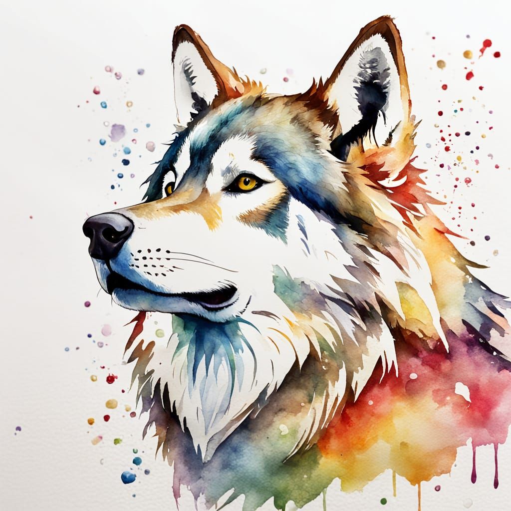 Whimsical Watercolor Birthday Card with White Wolves