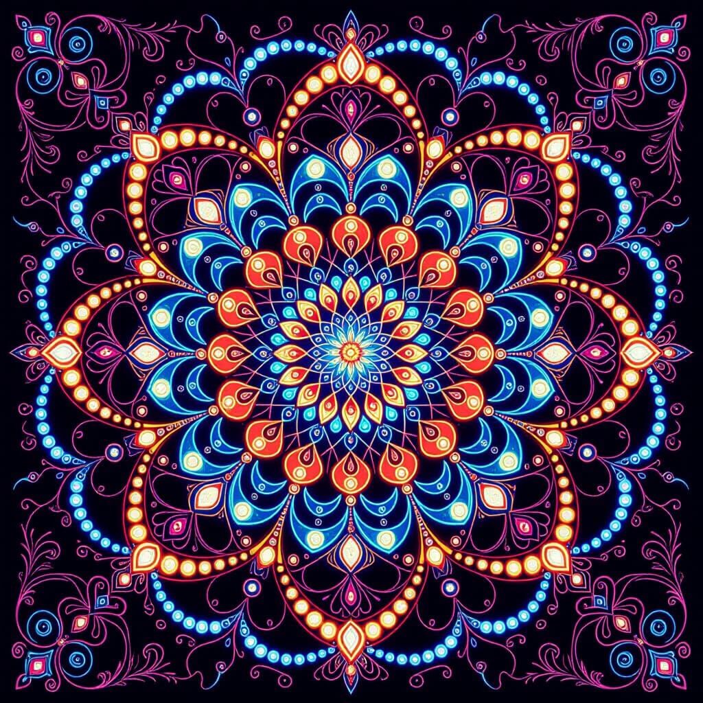 Intricate Luminous Bead Mandala in Digital Art Style