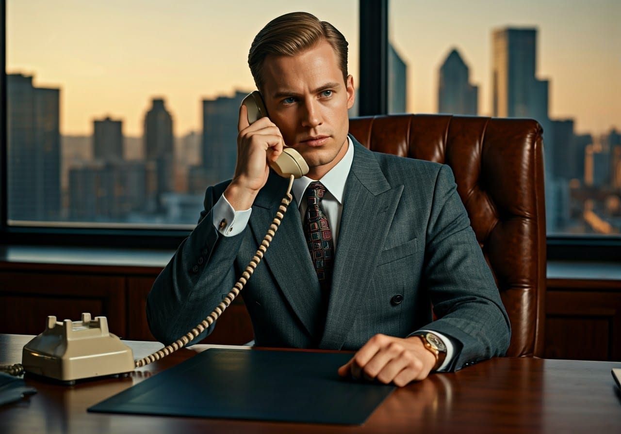 Charismatic Lawyer in 1980s Penthouse Office