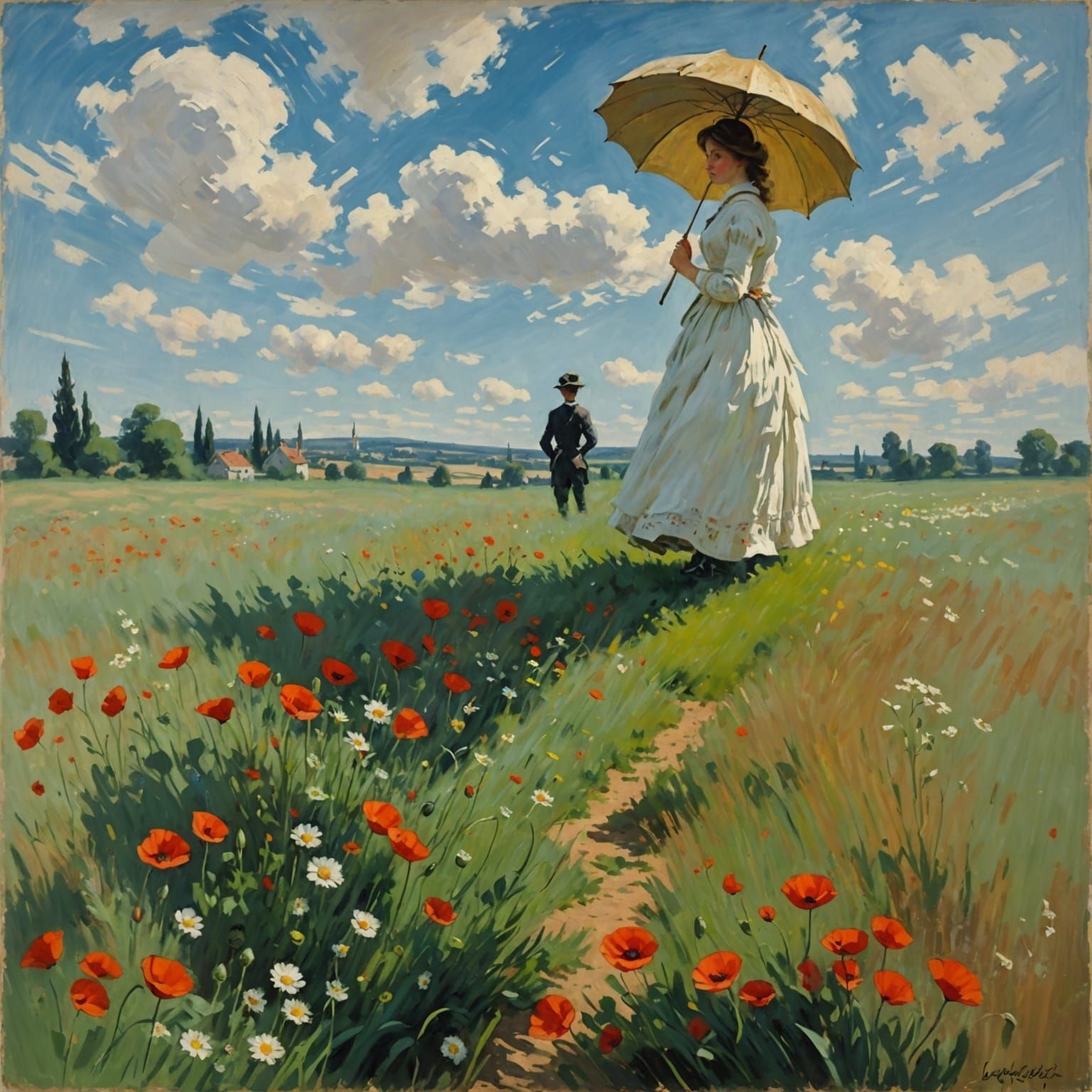 Impressionist Landscape with Woman in White