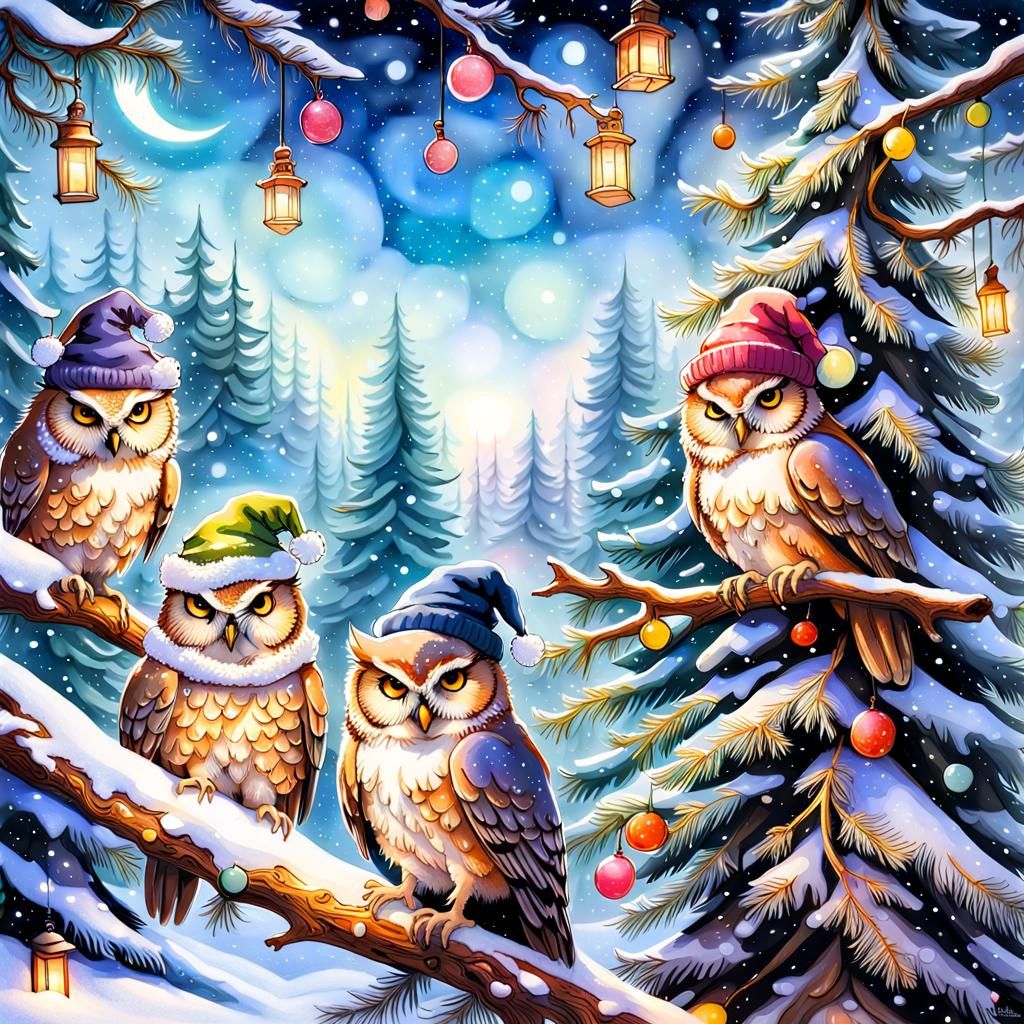 Owls' Snowy Night Reading Party in Fairycore Style