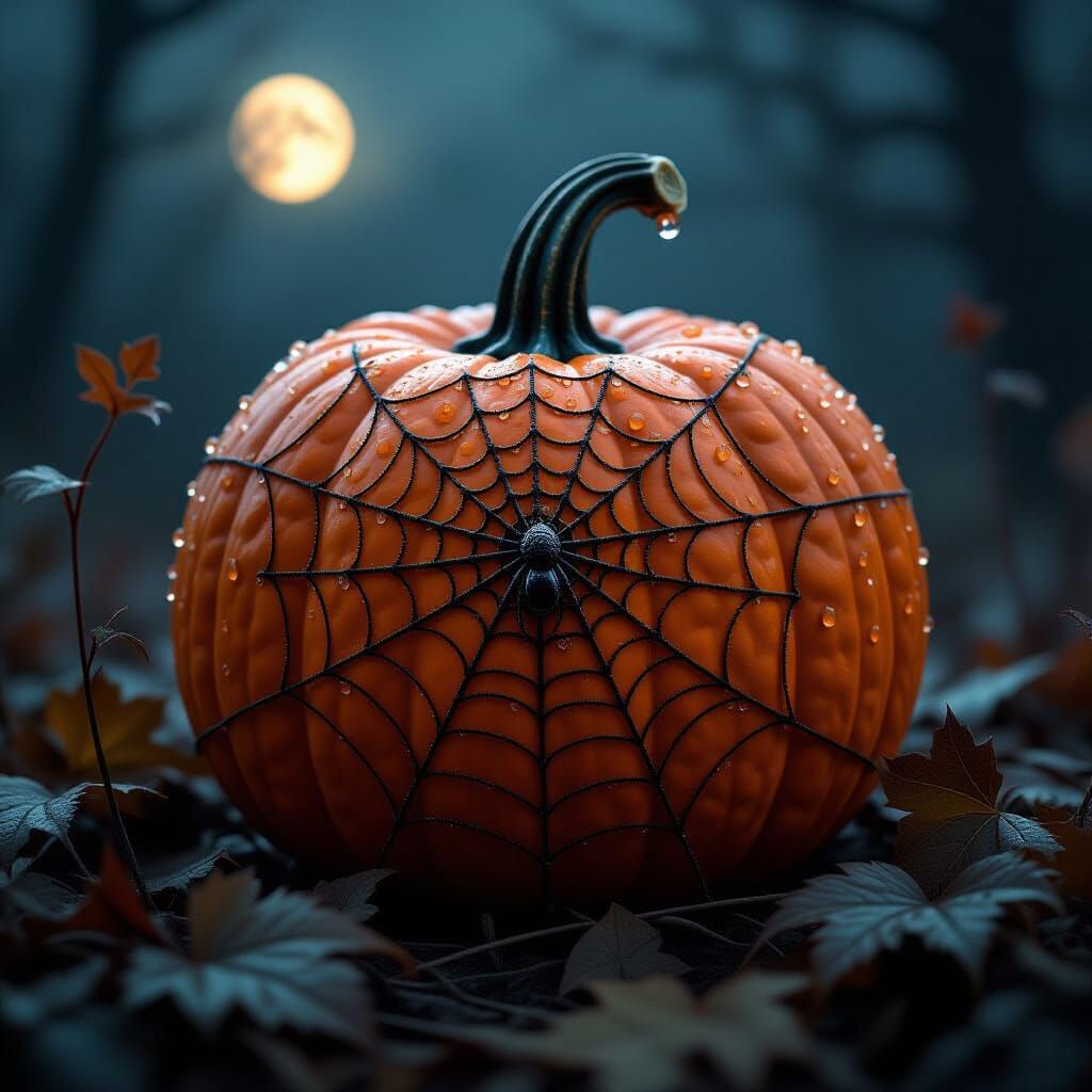 Spiderweb Pumpkin Shape with Moonlight Dewdrops