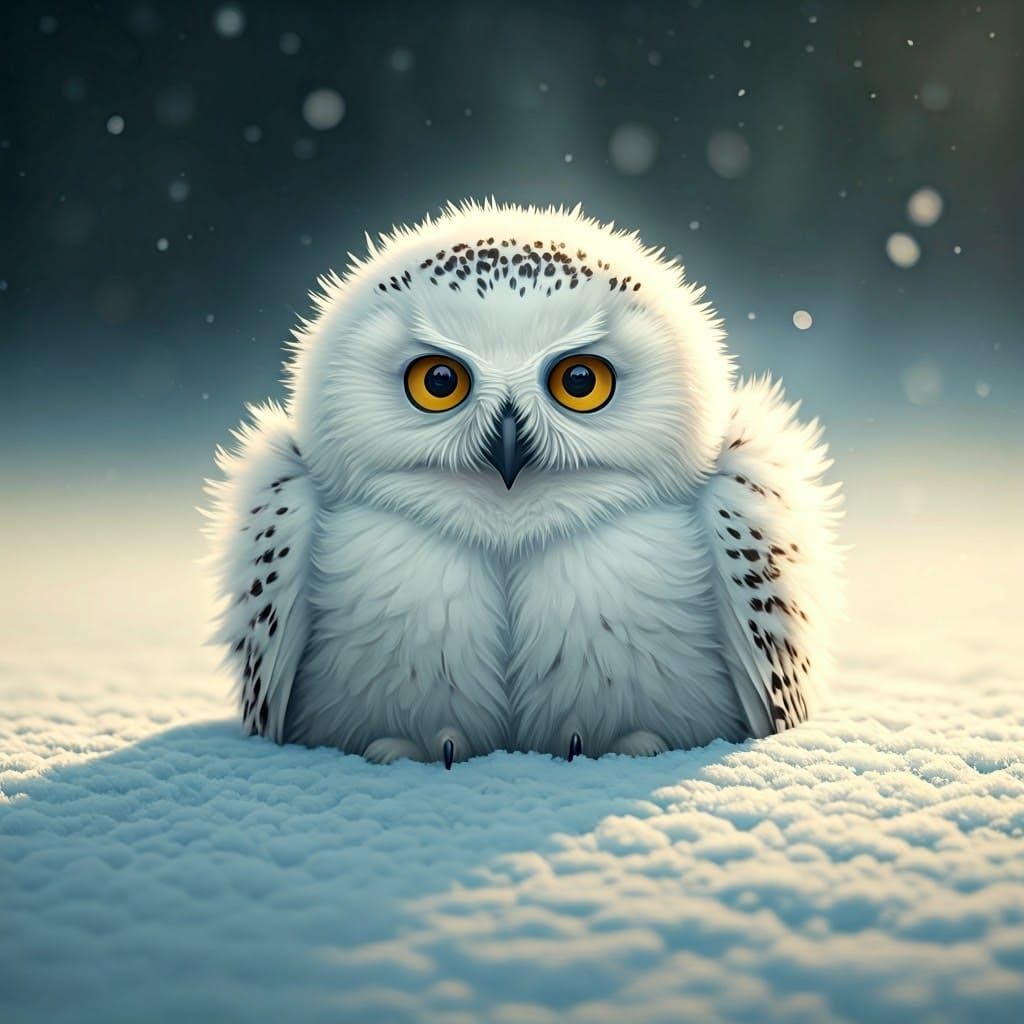Miniature Snowy Owl in Winter Wonderland