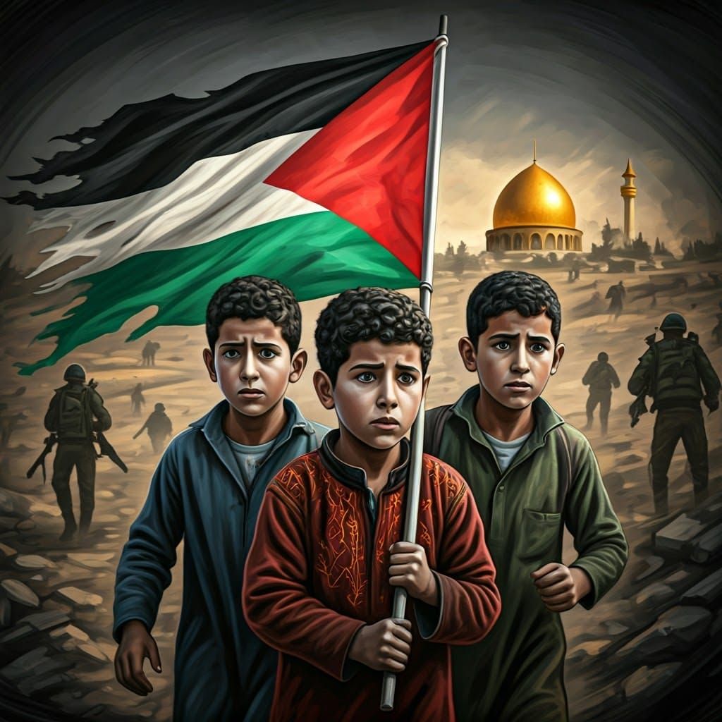 Fleeing Chaos: Palestinian Children in War-Torn Landscape