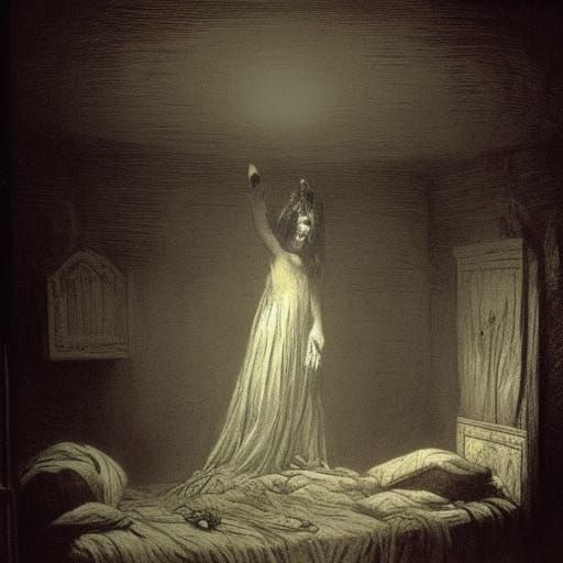 Creepy Clown Under Bed, Doré and Rutkowski Style