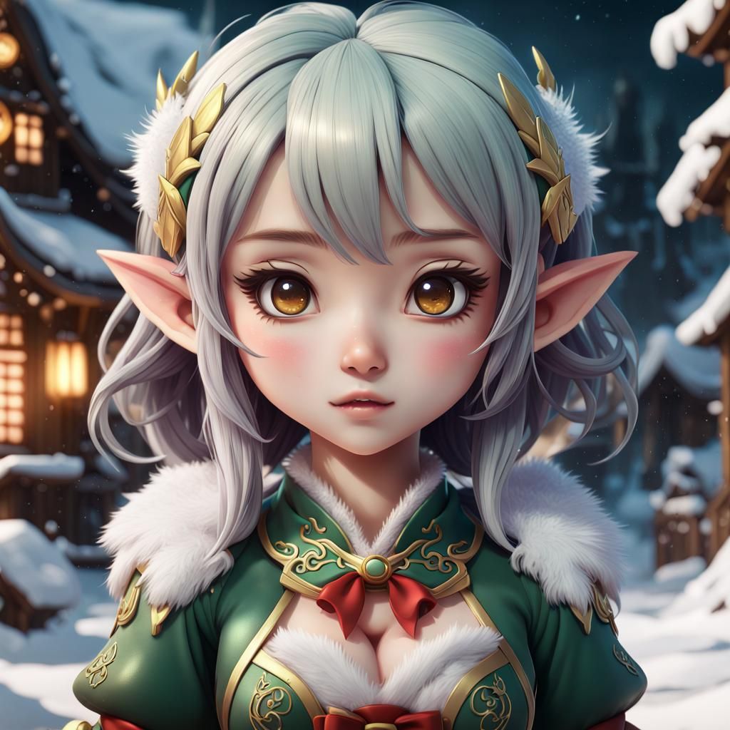 Overworked Elf in Anime Style at North Pole