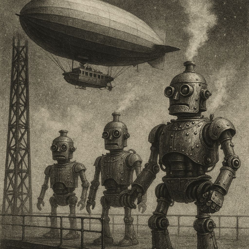 Steam-Powered Dirigible Soars Through Cosmic Landscape in Gr...