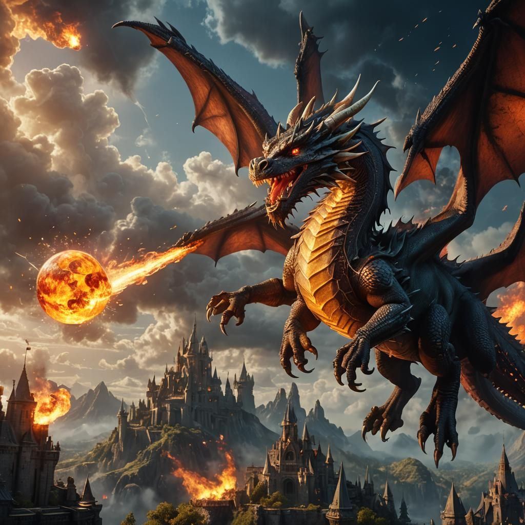 Dragon Fireball Matte Painting: Artstation Unreal Engine