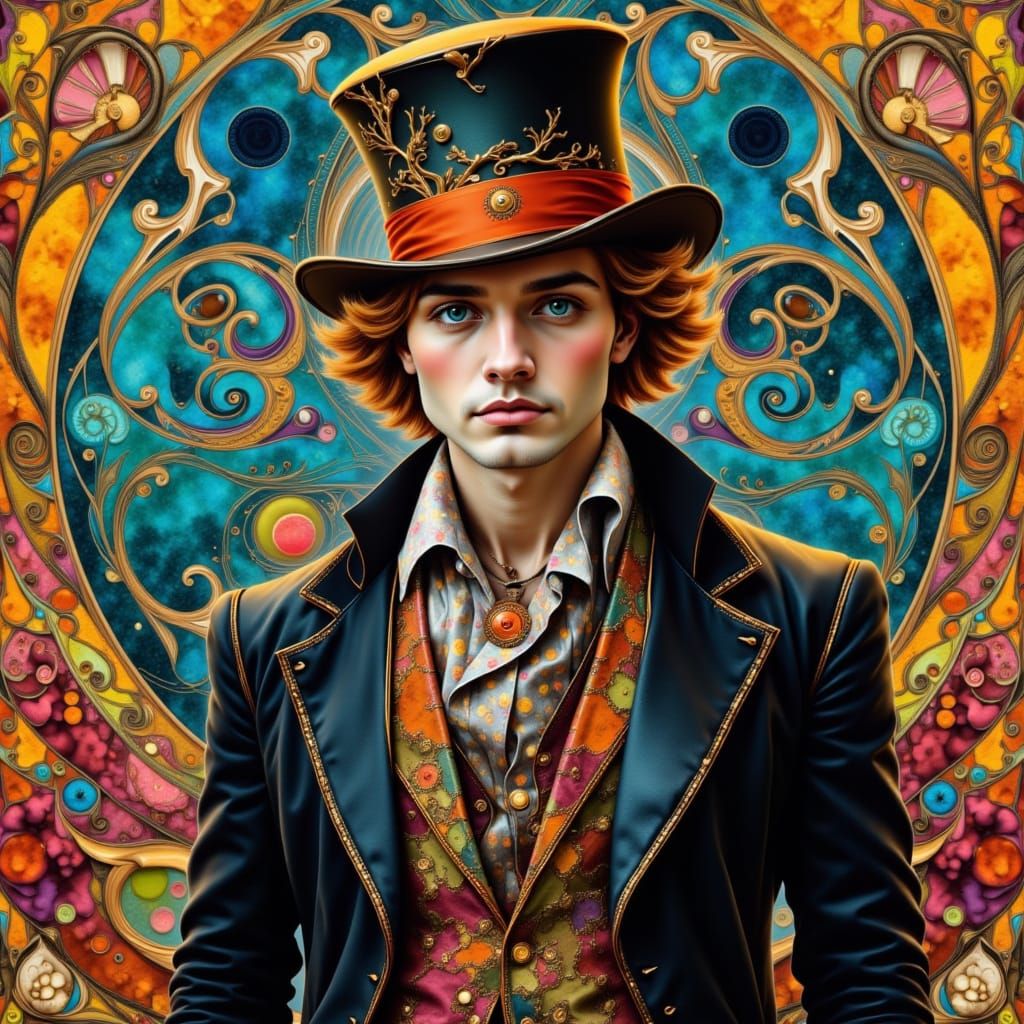 Mad Hatter Portrait in Klimt-Inspired Style