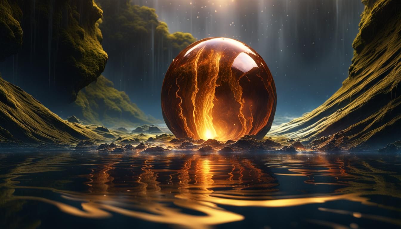 Blue and Gold Halo Over Mossy Cliffs