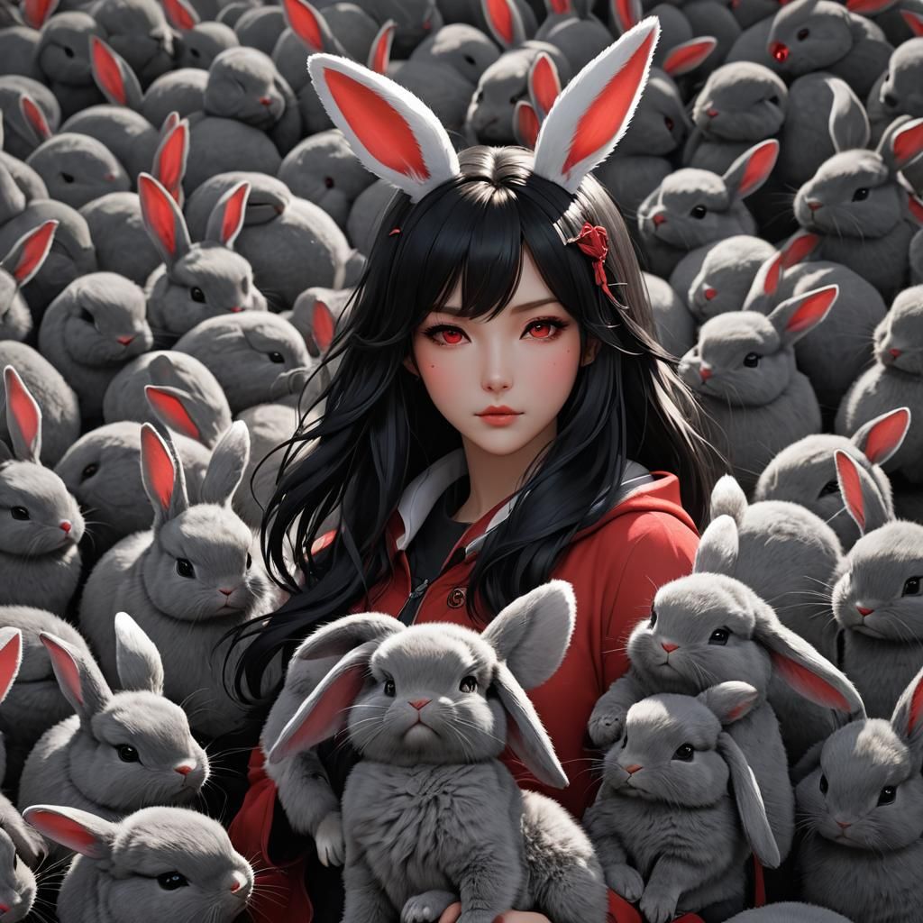 Anime Bunny Woman with Gradient Hair