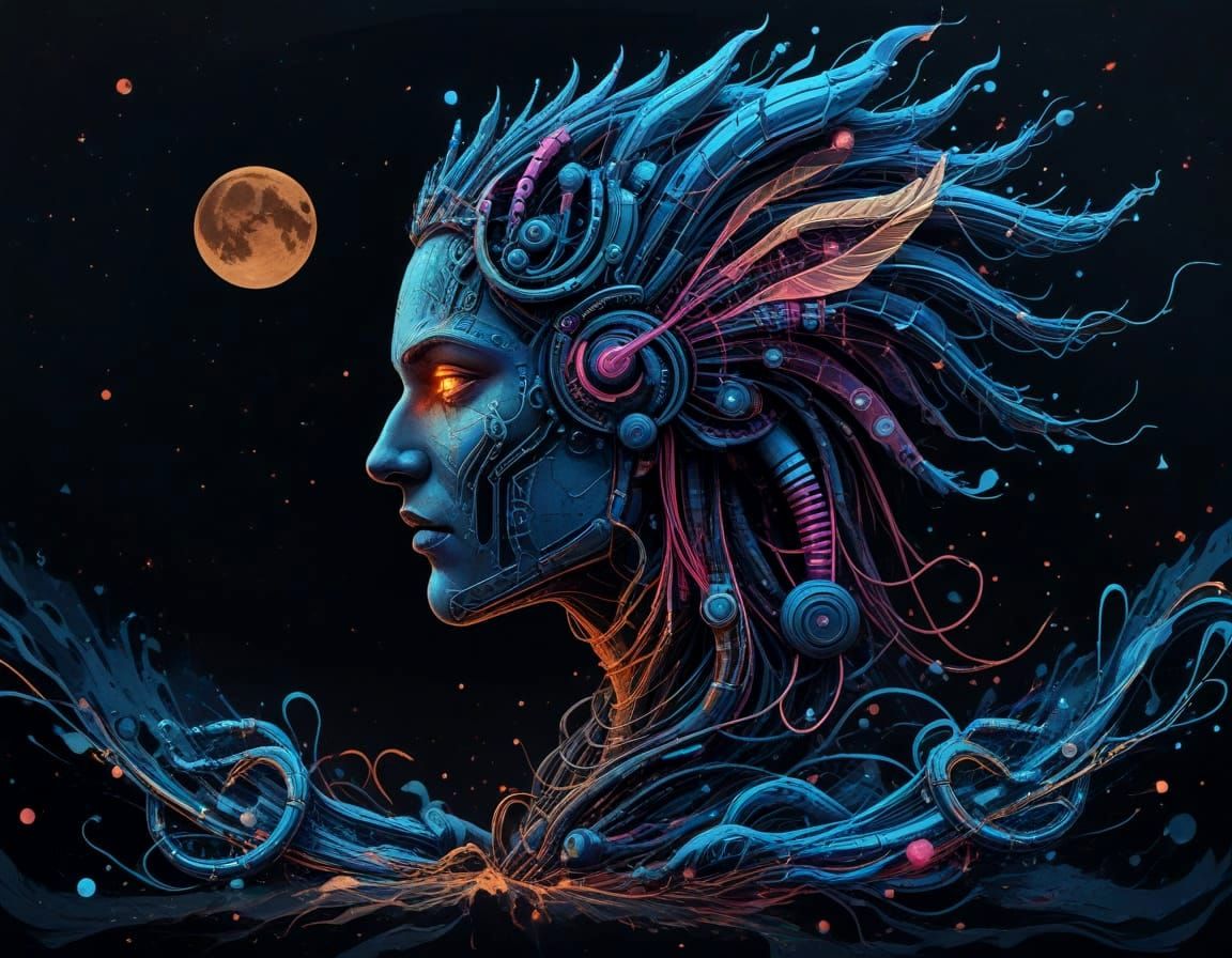 Vibrant Indian Sci-Fi Street Art on a Dark Canvas