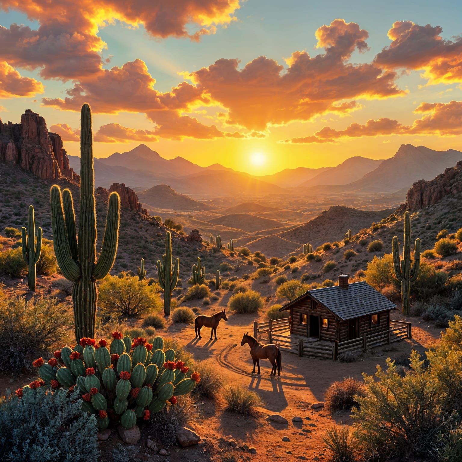 Fiery Sonoran Desert Landscape Under a Blazing Sun