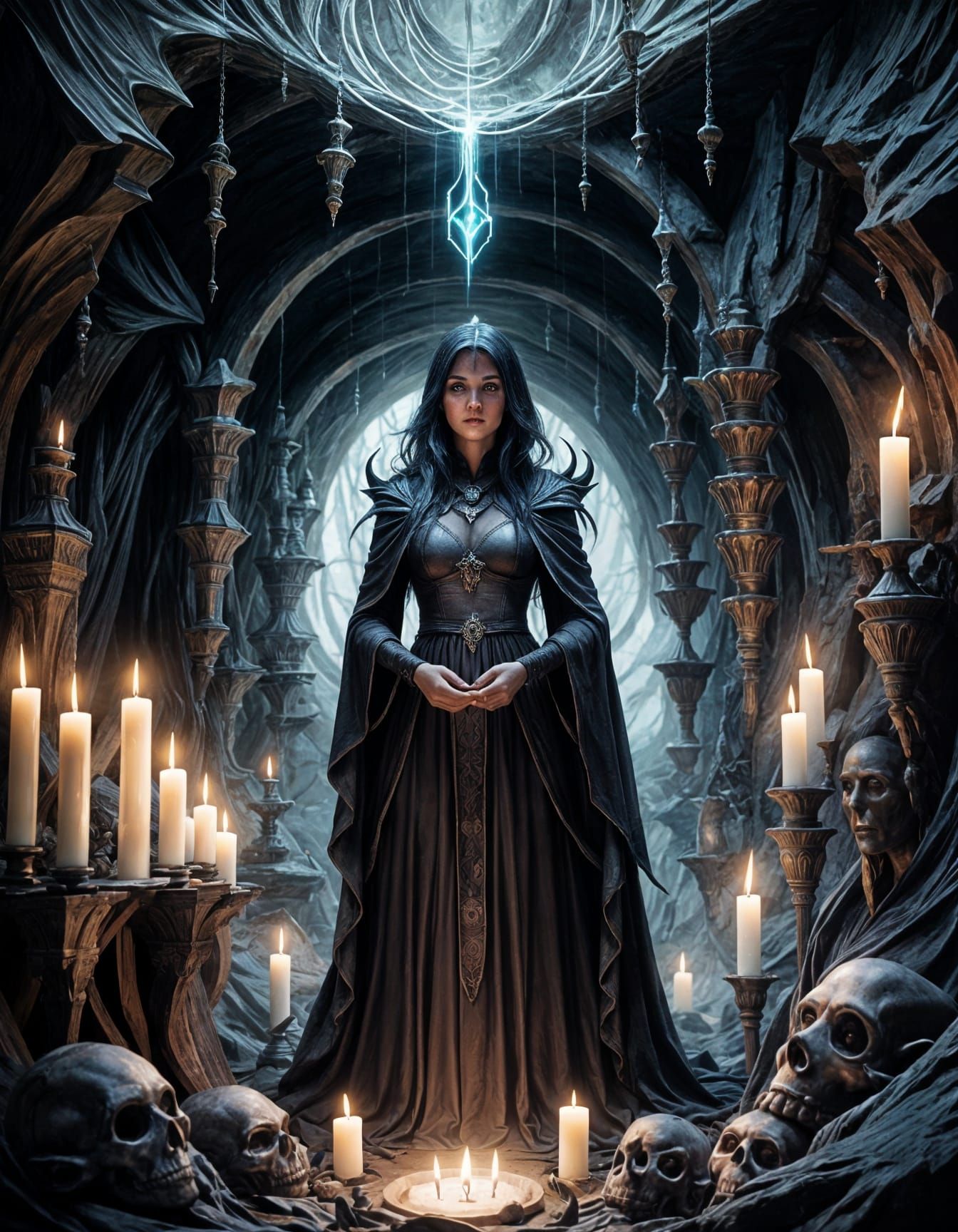 Dark-Elf Sorceress in a Dank Cave