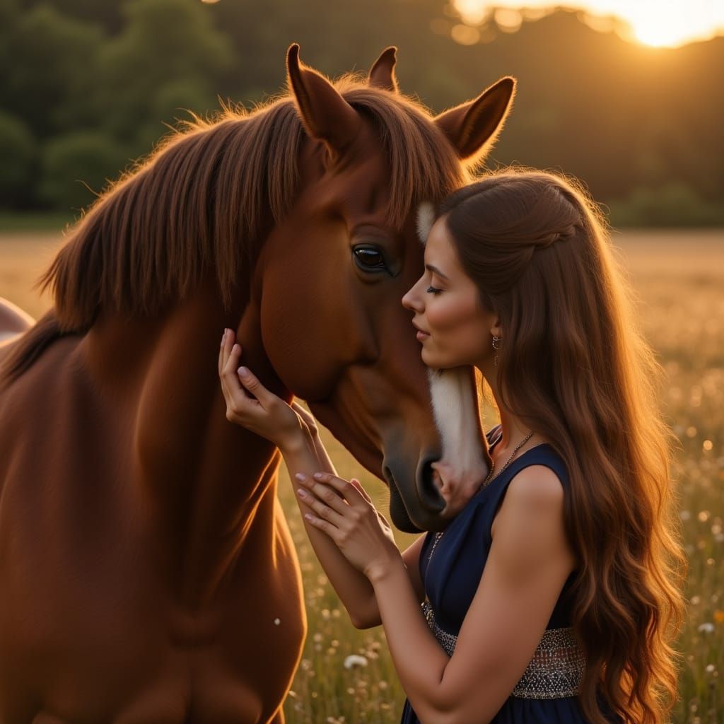 Woman talking to her horse