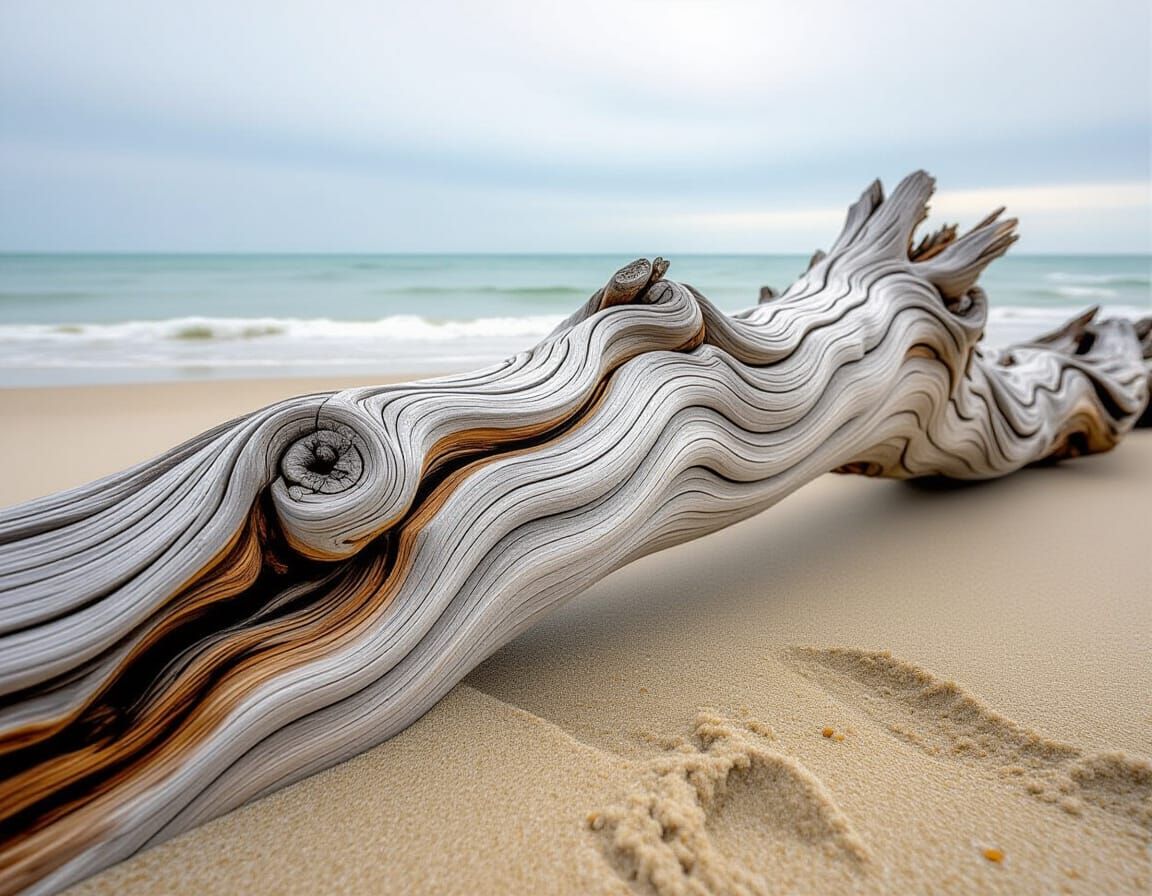 Acadian Driftwood on Sandy Shore in Fine Art Photography Sty...