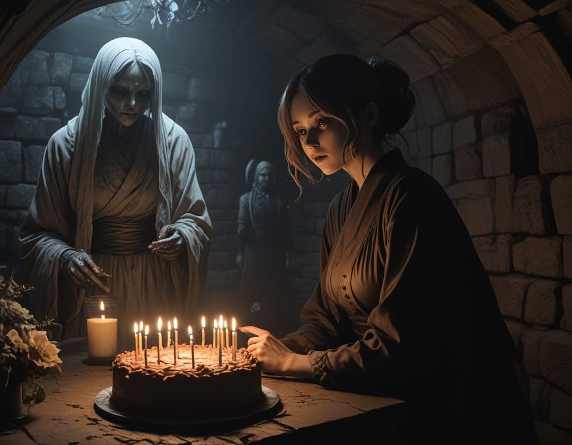 Eerie Birthday Party: Ghostly Celebration in Gothic Cellar