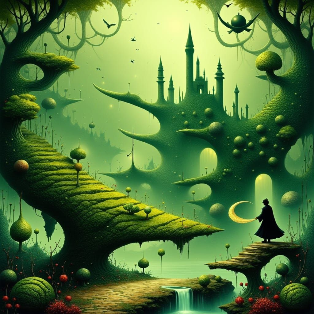 Magical Gardener Crafts Whimsical Hedges in Enchanting Light