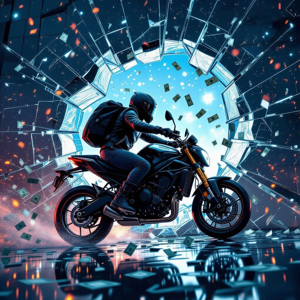 Motorcycle Jump Through Building: Glitch Art
