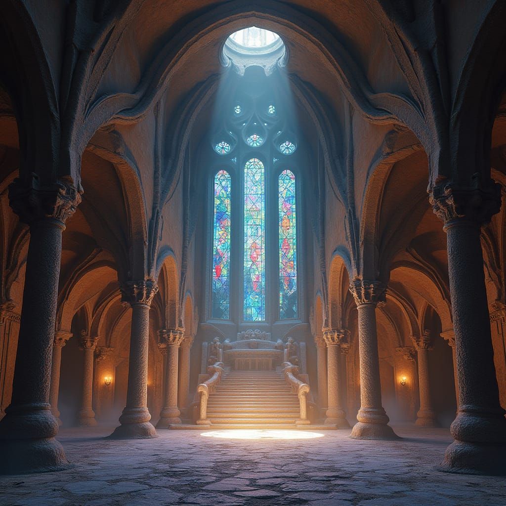 Surreal Cave Cathedral in Cyberpunk Style