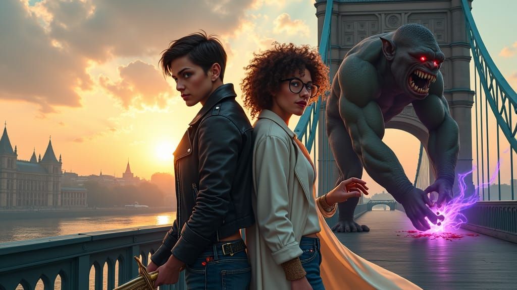King Arthur and Merlin vs Troll on Tower Bridge