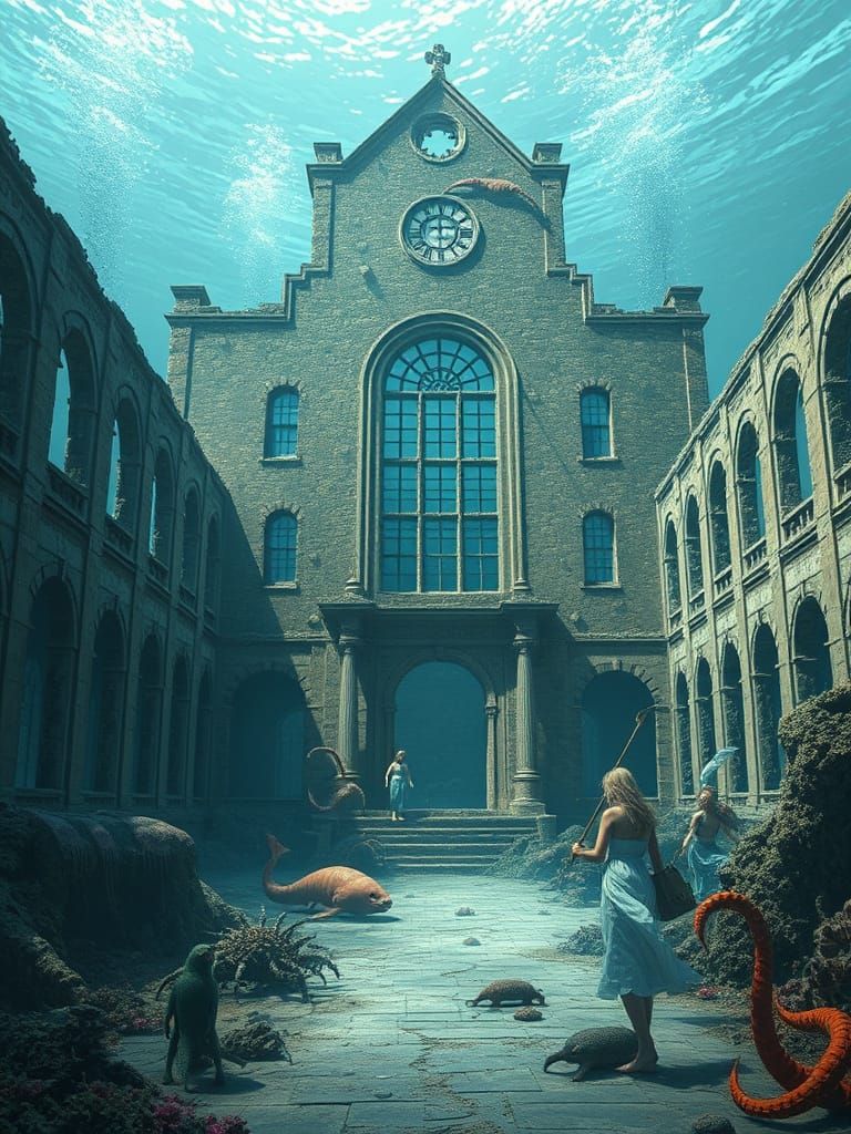 Underwater High School Ruins with Merfolk