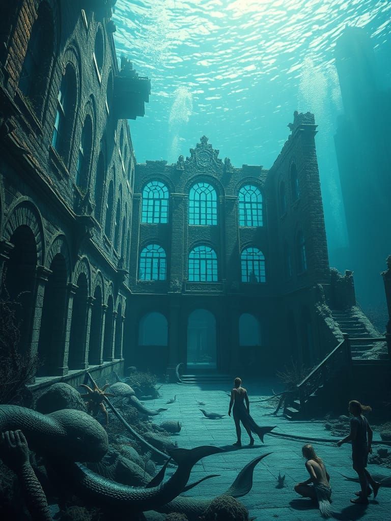 Underwater High School Ruins with Merfolk