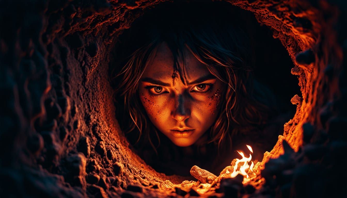 Figure Hidden in Hole: Dark Fantasy Art