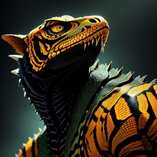 Hyperrealistic Fusion Creature: Tiger, Lizard, and Wasp