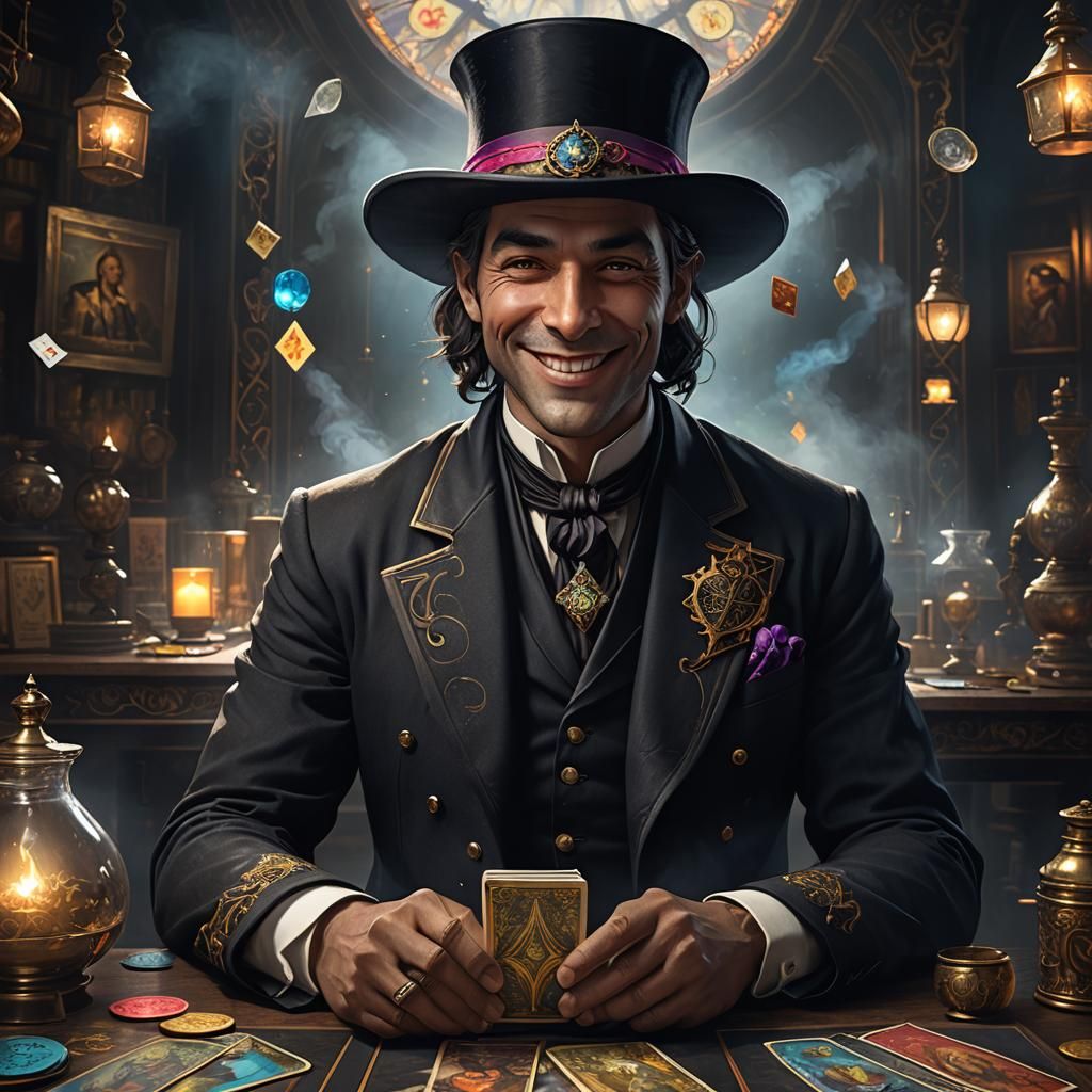 Mystical Tarot Card Dealer in Dark Fantasy Style