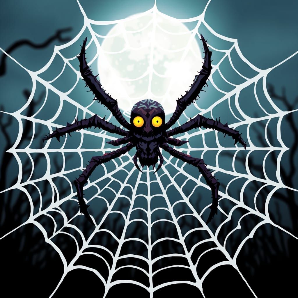 Spooky Spiderweb with Monster Spider