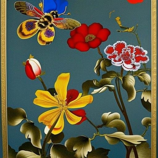 Bee on Flower in Baroque Avant-Garde Style