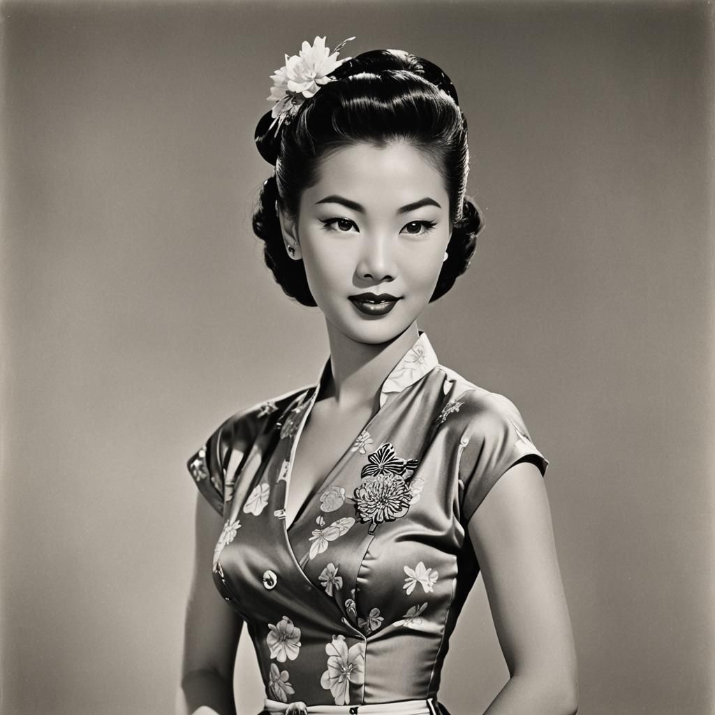 Vintage Asian Pin-Up Model in 1950s Style