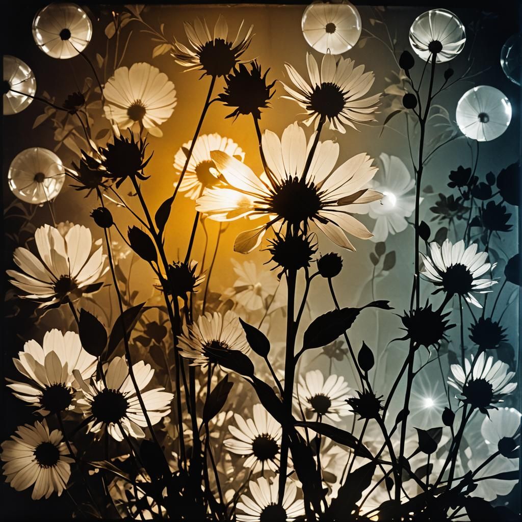 Abstract Photogram of Flowers and Glass in Rayograph Style