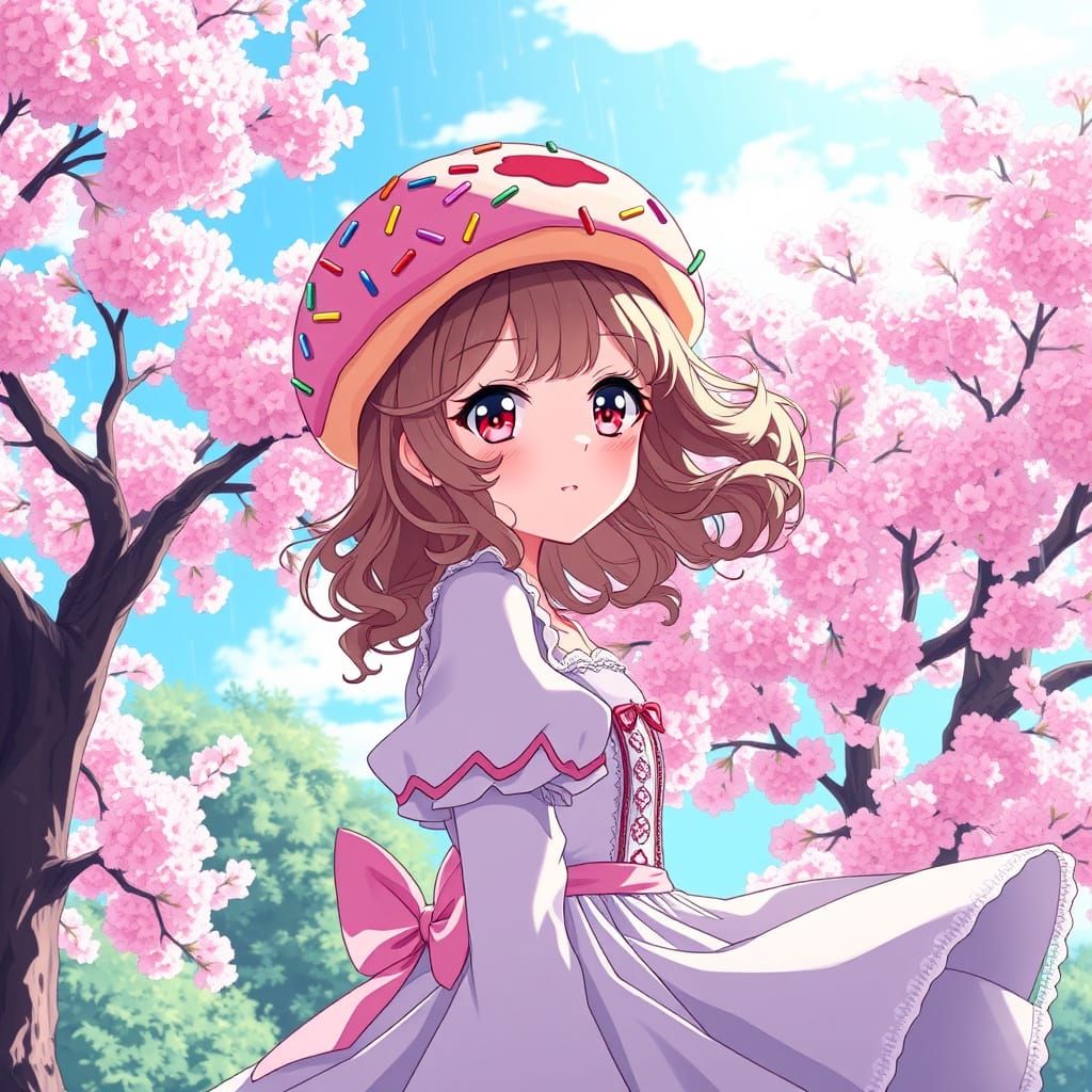 Whimsical Anime Girl Amidst Cherry Blossoms
